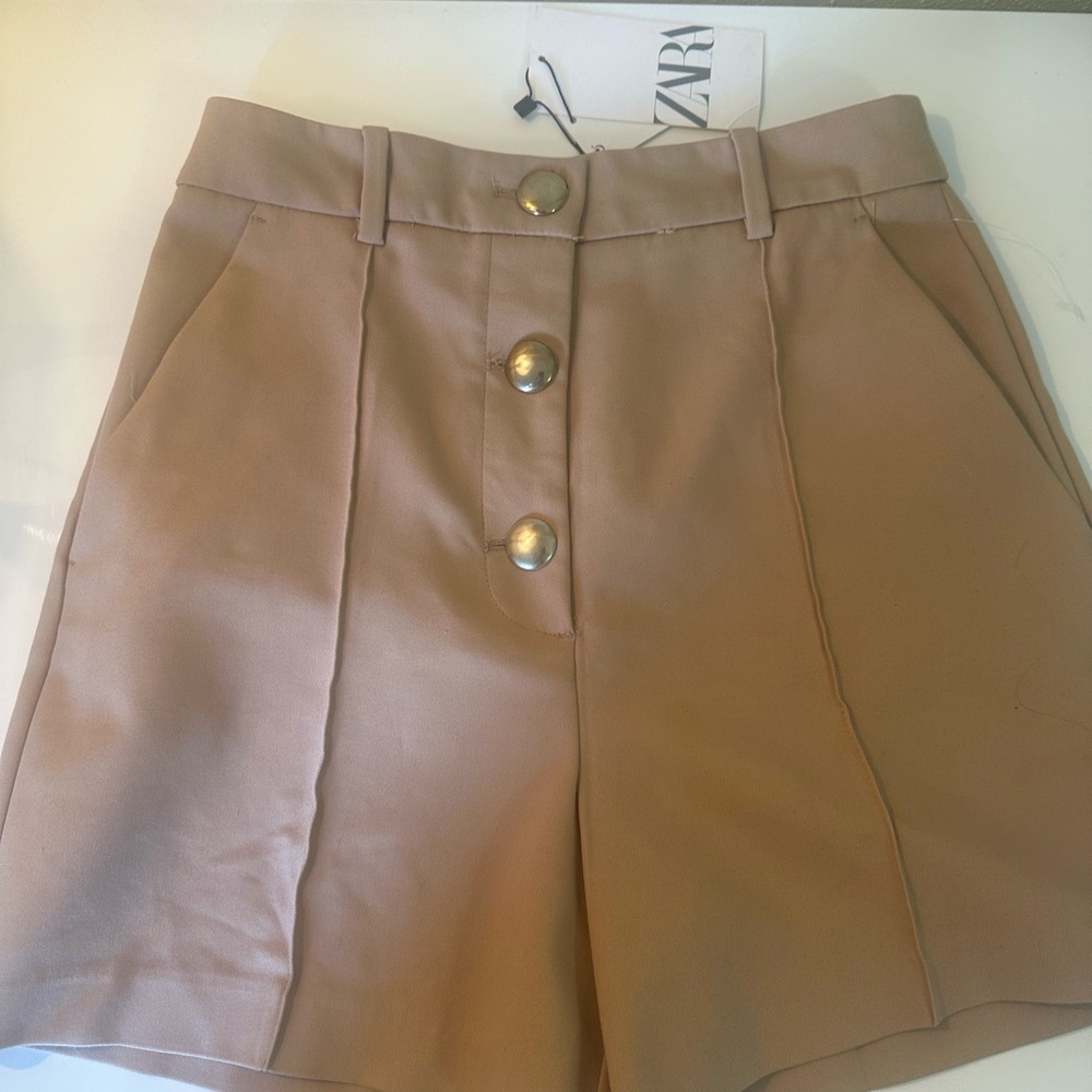 Zara Tan High Waist Structured Shorts